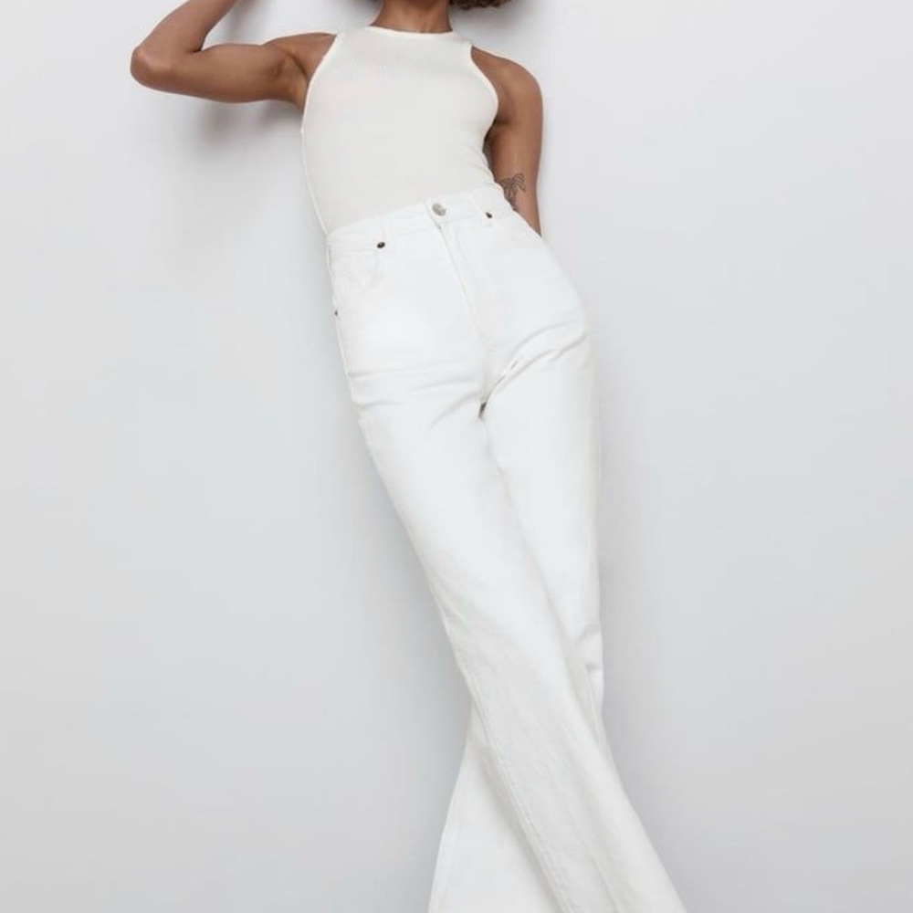 Zara White High-Rise Wide-Leg Jeans